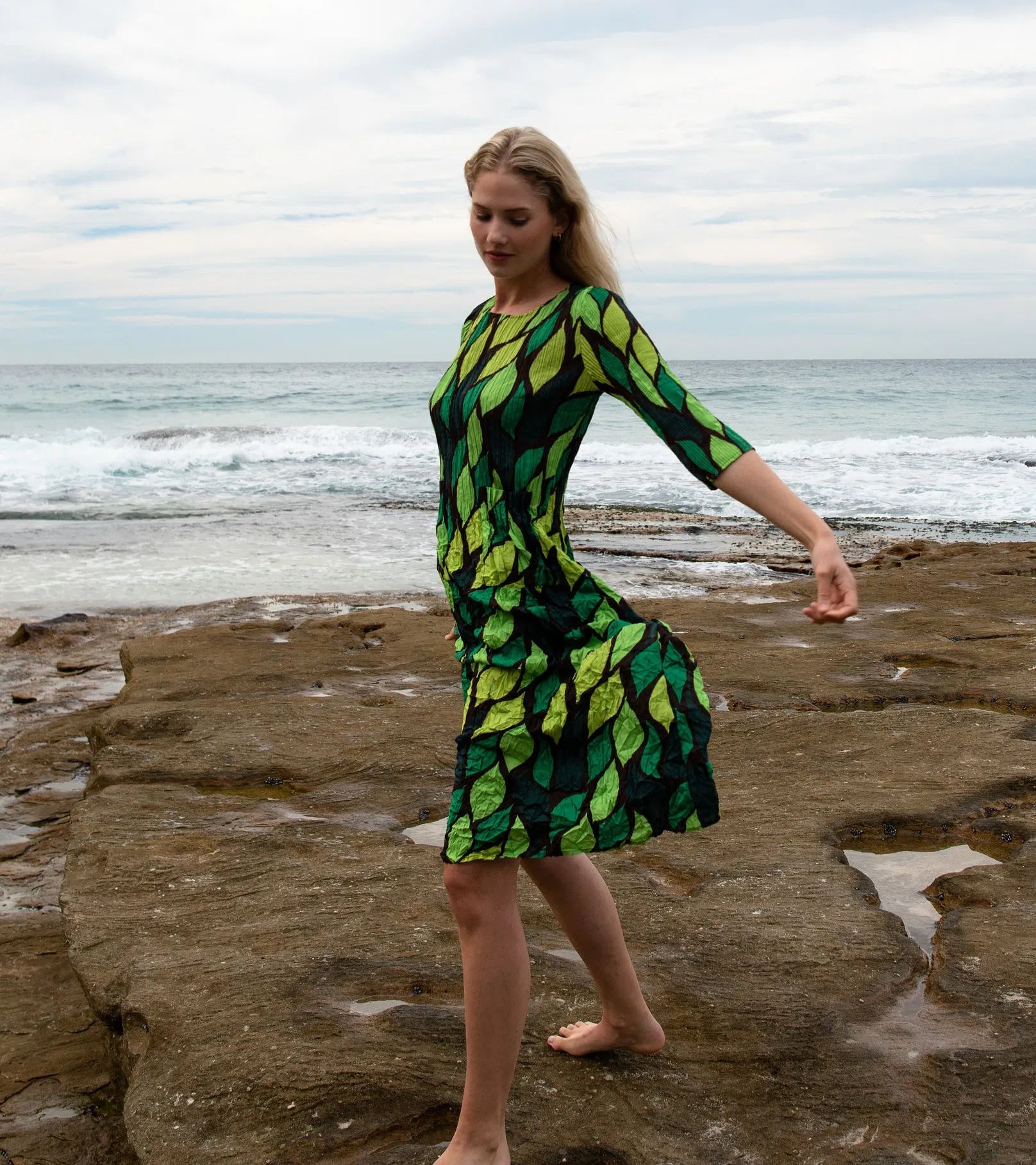 Alquema 3/4 Sleeve Smash Pocket Dress Jungle