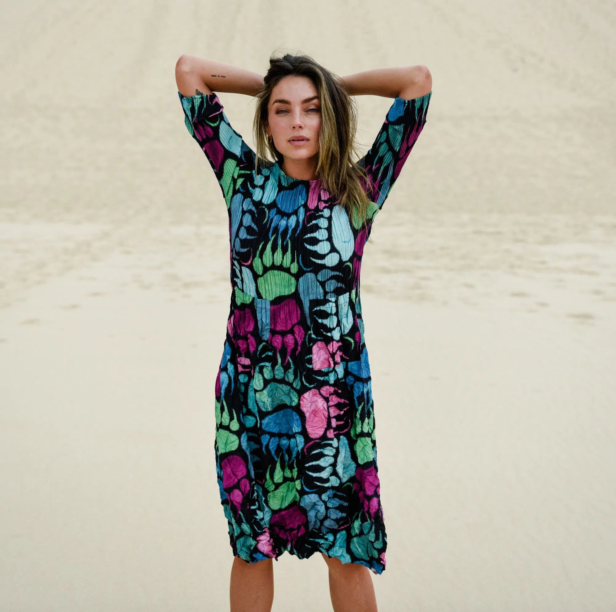 Alquema 3/4 Sleeve Smash Pocket Dress Rainbow Moonbear