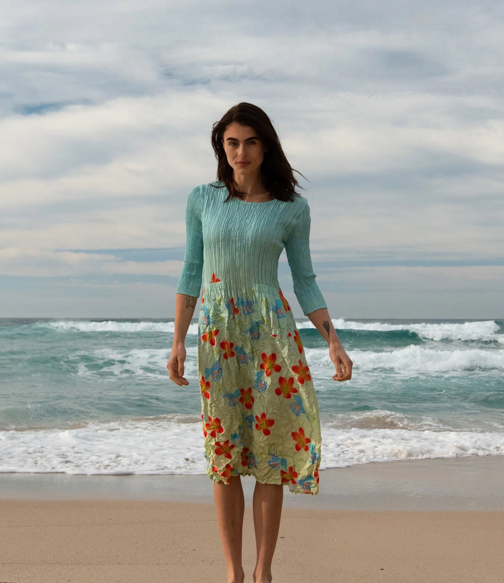 Alquema 3/4 Sleeve Smash Pocket Dress Flower Valley