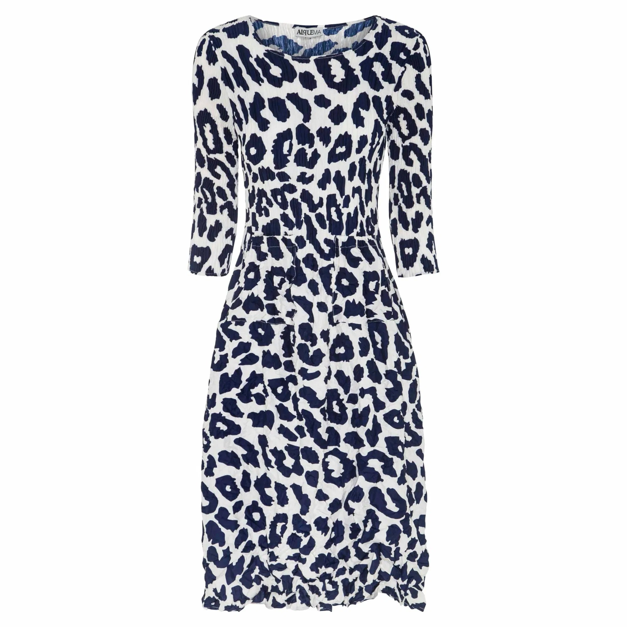 Alquema 3/4 Sleeve Smash Pocket Dress Indigo Leopard