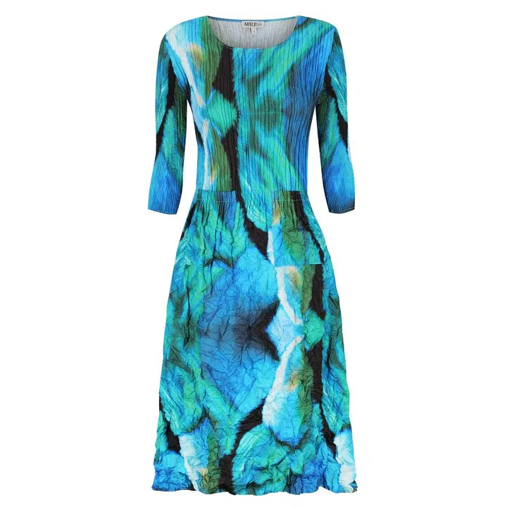Alquema 3/4 Sleeve Smash Pocket Dress Aqua Bows