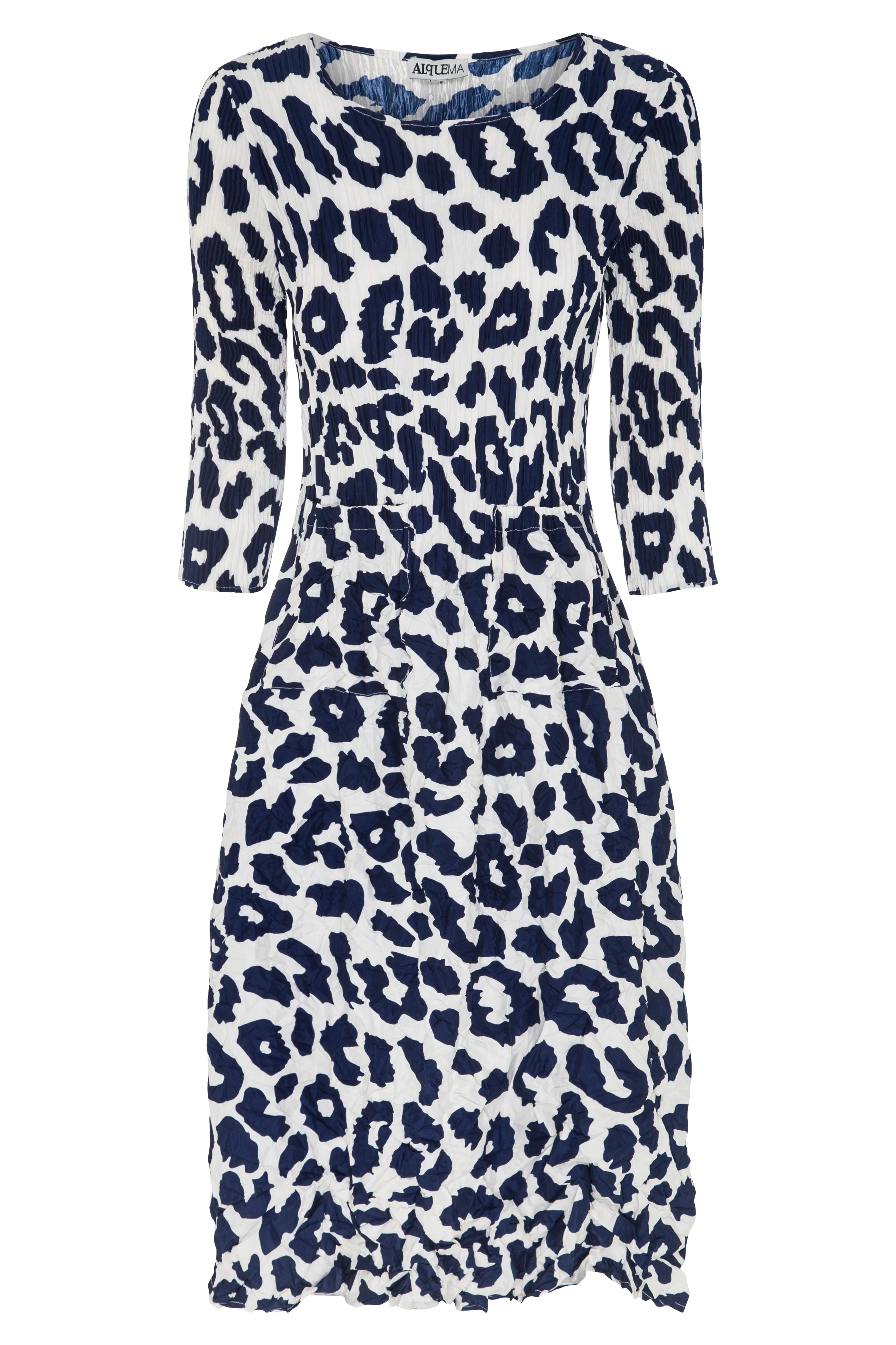 Alquema 3/4 Sleeve Smash Pocket Dress Indigo Leopard