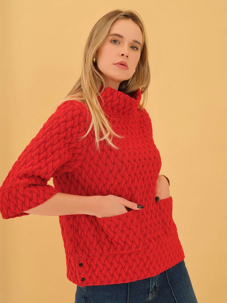 Dolcezza 75180 Red “Basket Weave” Pullover