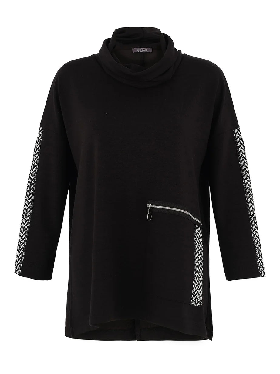 Dolcezza 75112 Black Cowl Tunic Top