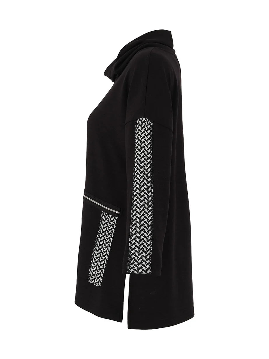 Dolcezza 75112 Black Cowl Tunic Top