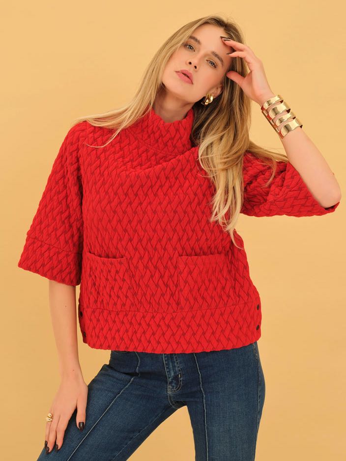 Dolcezza 75180 Red “Basket Weave” Pullover