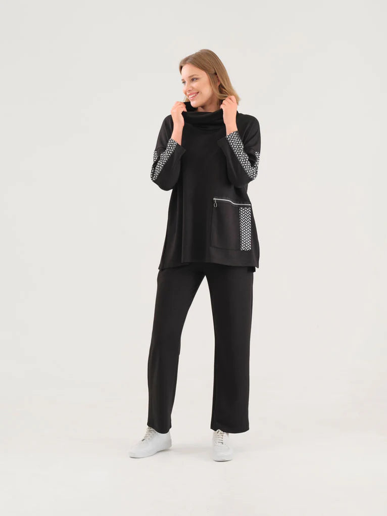 Dolcezza 75112 Black Cowl Tunic Top