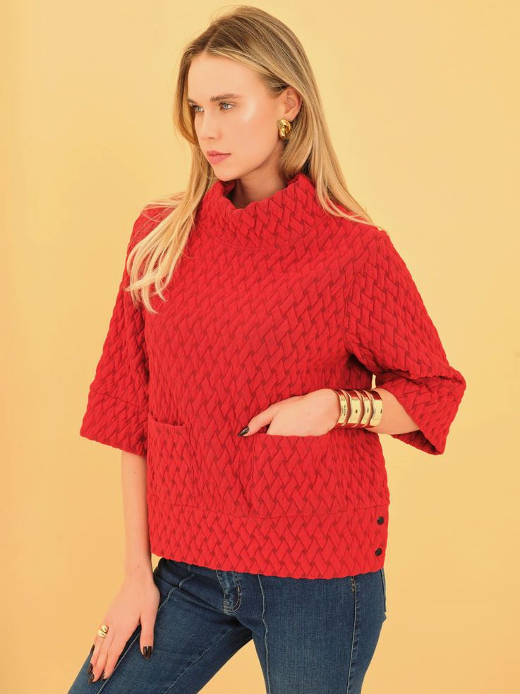 Dolcezza 75180 Red “Basket Weave” Pullover