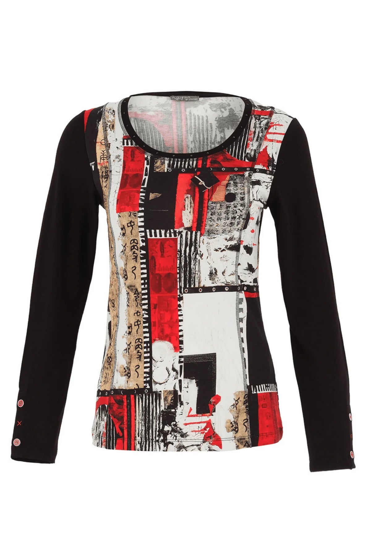 Dolcezza 75640 Abstract Red & Black  Long Sleeve Top ‘Bookworm by Carol Staub’