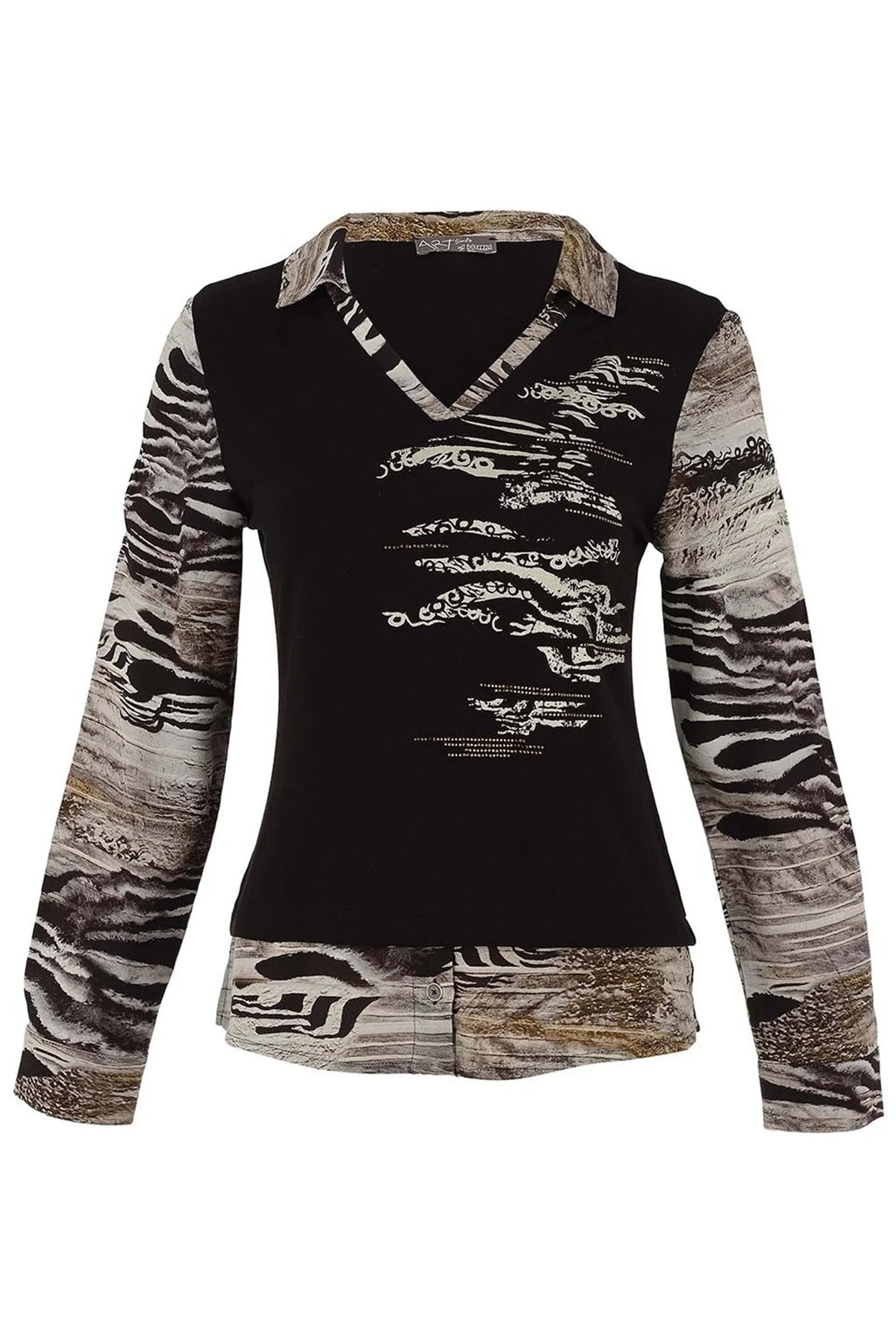 Dolcezza 75682 Faux Two Piece Animal Top ‘Unbalanced by Kurosh Navid’