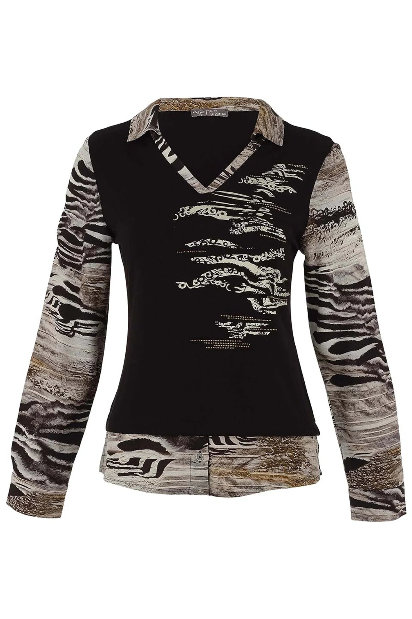 Dolcezza 75682 Faux Two Piece Animal Top ‘Unbalanced by Kurosh Navid’